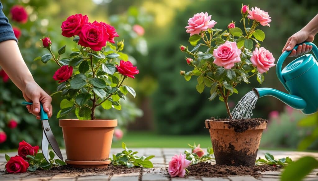 Entretien des rosiers en pot : la bonne méthode et les erreurs